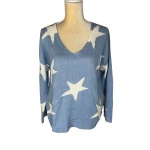 Altar’d State Star Sweater‎ Long Sleeve V-neck Blue  Size Small Soft
